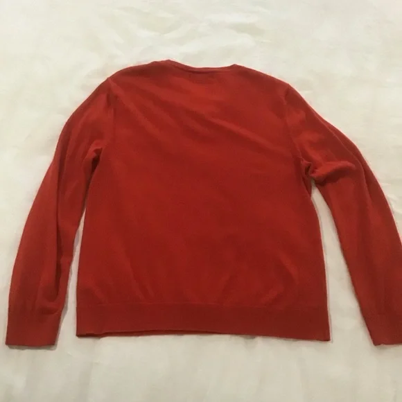 Banana Republic Factory Orangey Red Merino Wool V Neck Sweater, Size L - Picture 2 of 13